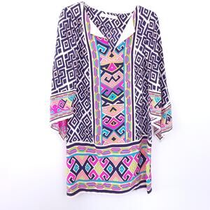 Alice & Trixie 100% Silk Dress Small Resortwear Bright Color, Kimono Sleeves